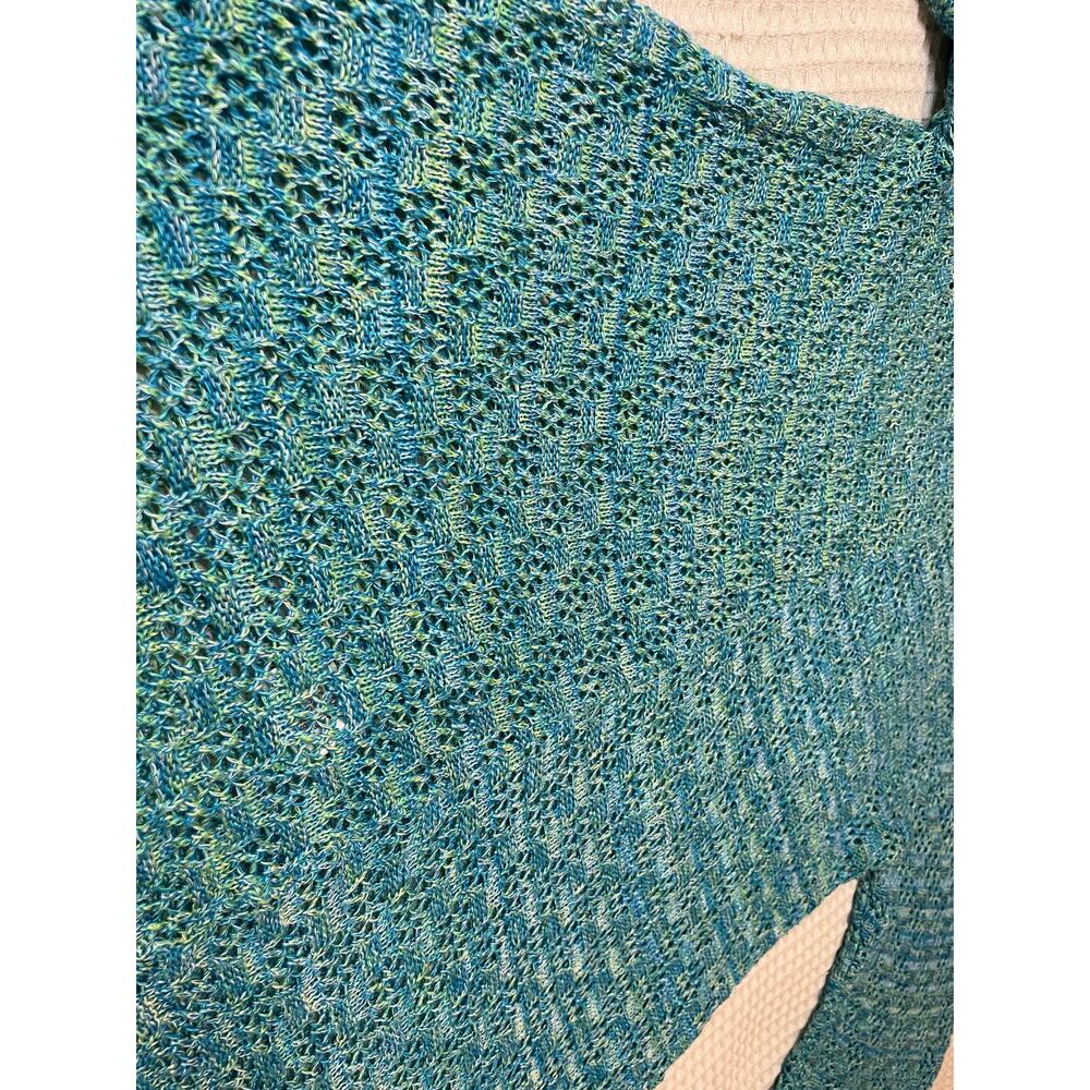 Great Northwest Indigo Boho Blue Aqua Knit Light Weight 3/4 Sleeve Sweater 1X - Picture 2 of 8